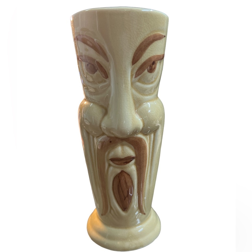 Vintage Ceramic Tiki Fu Manchu Mug Vase